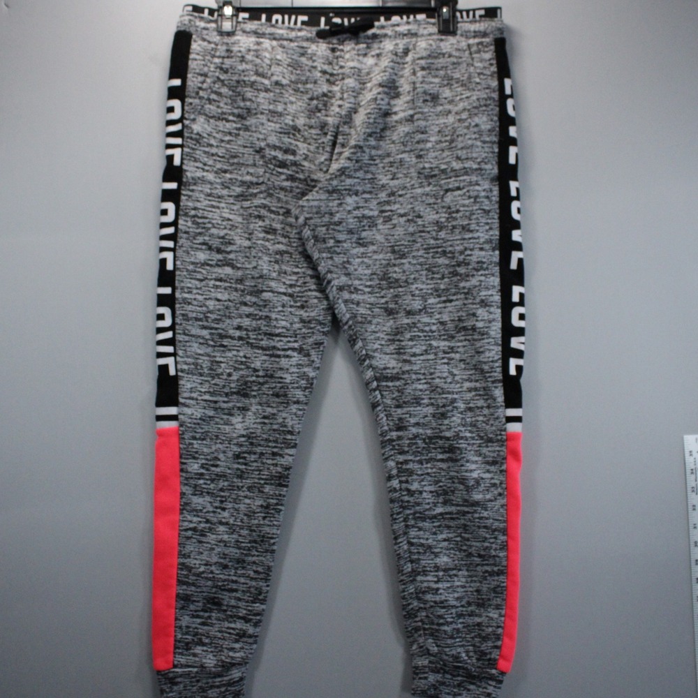 Bobbie Brooks Love Graphic Side Tape Joggers Marled Gray Neon Pink XL Sweatpants